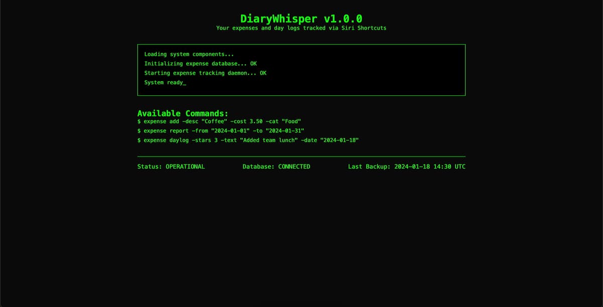 Diary Whisper - AI-powered developer tool interface showing diary whisper functionality